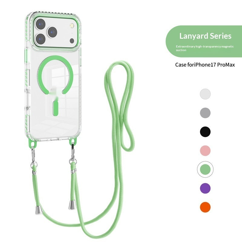 17 Pro Max Transparent Magnetic Case with a Crossbody Lanyard