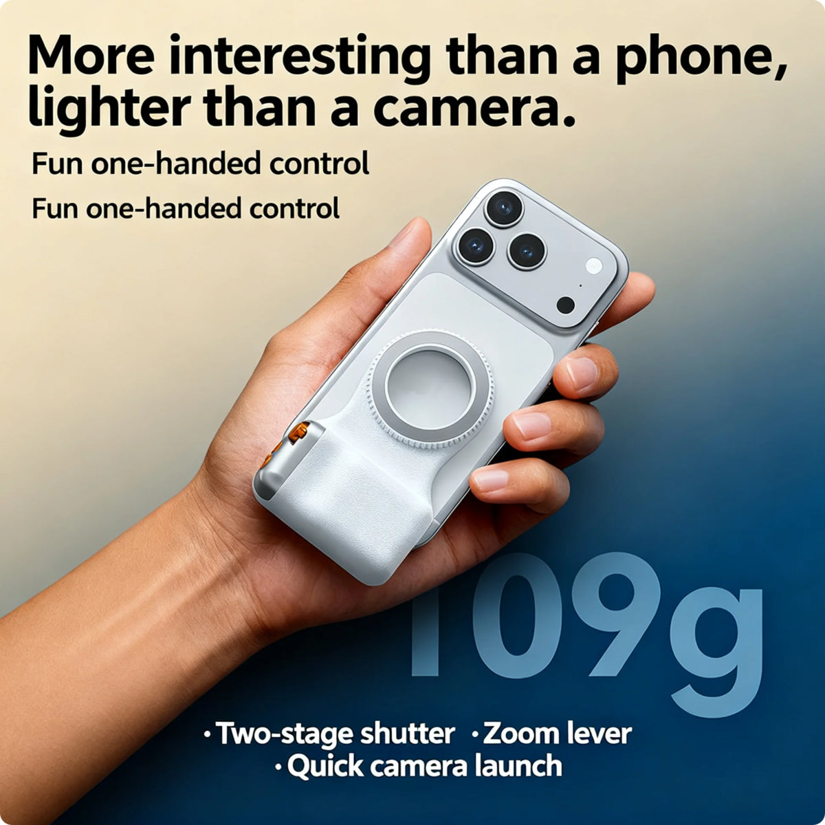 Magnetic Camera Grip Stabilizer with Wireless Remote, Ergonomic Anti-Shake Phone Handle Compatible with Magsafe, Zoom Control Portrait Landscape Switching, 109G Lightweight