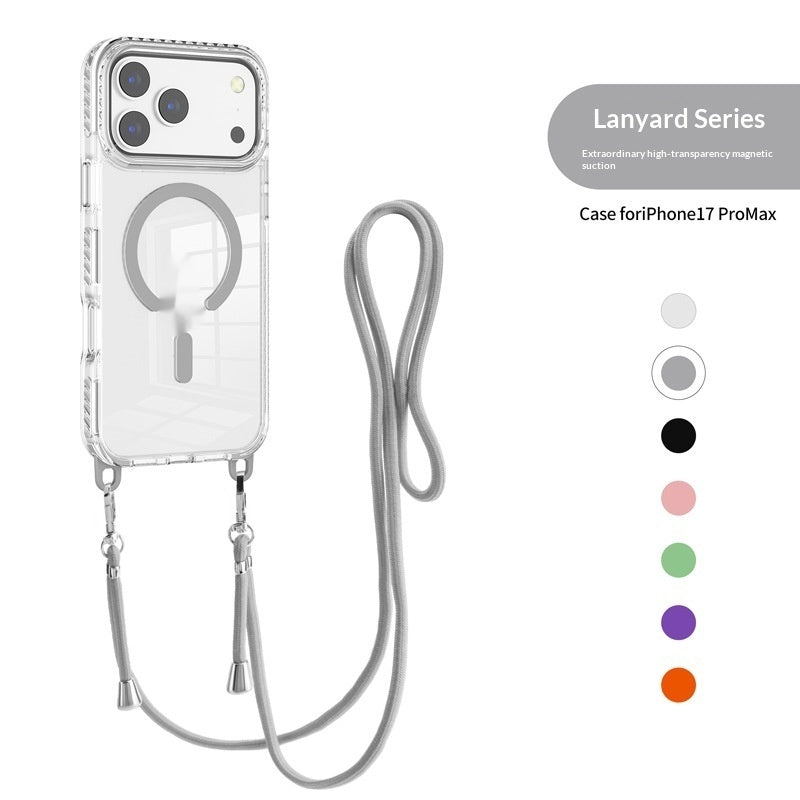 17 Pro Max Transparent Magnetic Case with a Crossbody Lanyard