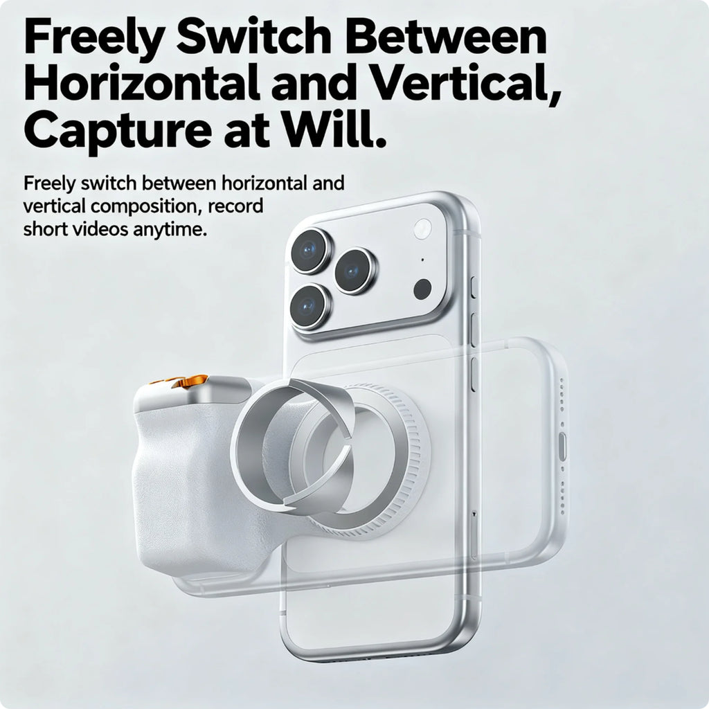 Magnetic Camera Grip Stabilizer with Wireless Remote, Ergonomic Anti-Shake Phone Handle Compatible with Magsafe, Zoom Control Portrait Landscape Switching, 109G Lightweight