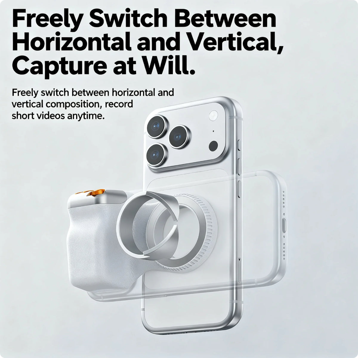 Magnetic Camera Grip Stabilizer with Wireless Remote, Ergonomic Anti-Shake Phone Handle Compatible with Magsafe, Zoom Control Portrait Landscape Switching, 109G Lightweight