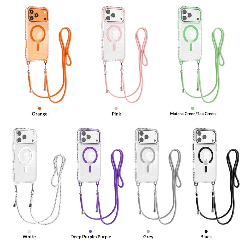 17 Pro Max Transparent Magnetic Case with a Crossbody Lanyard