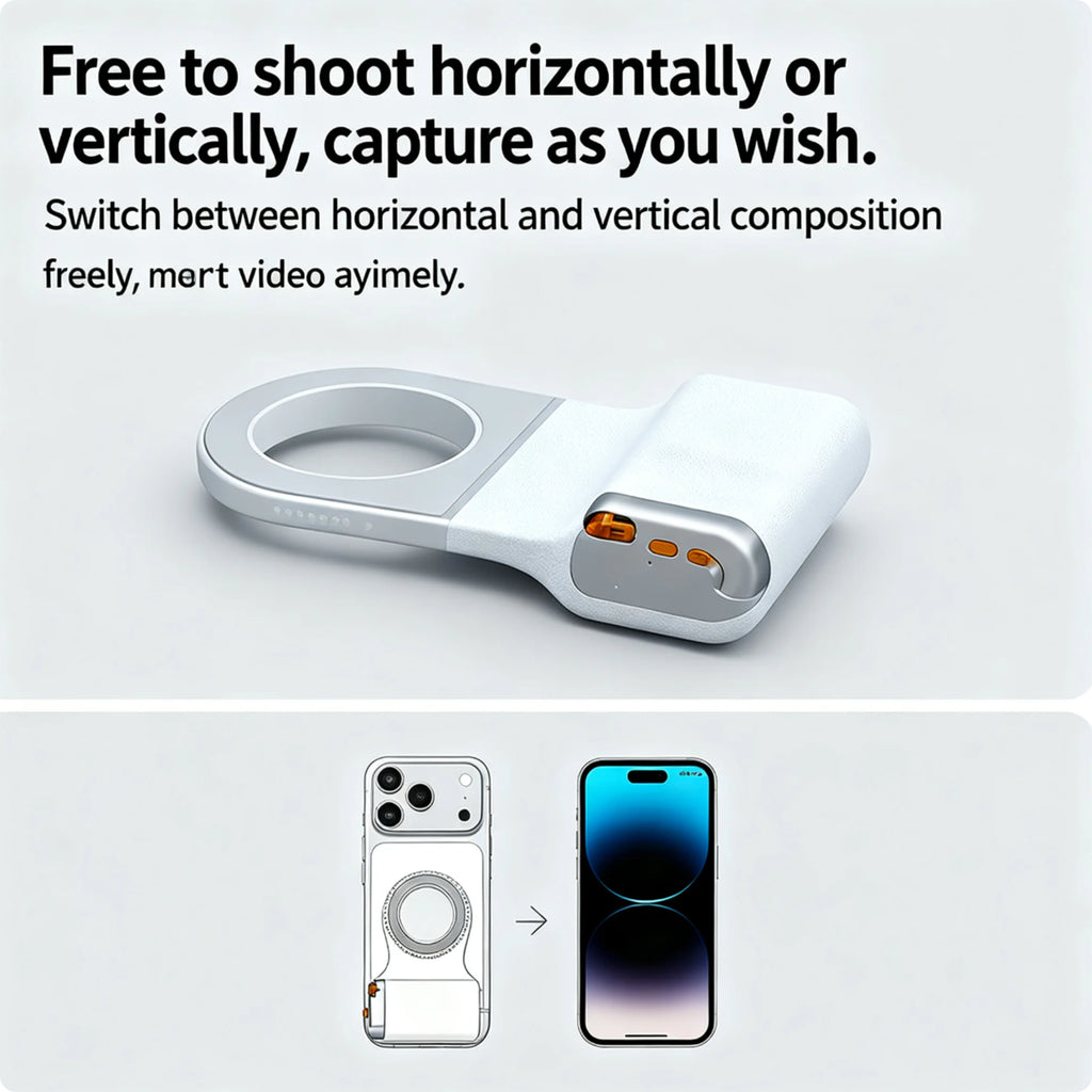 Magnetic Camera Grip Stabilizer with Wireless Remote, Ergonomic Anti-Shake Phone Handle Compatible with Magsafe, Zoom Control Portrait Landscape Switching, 109G Lightweight