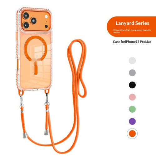 17 Pro Max Transparent Magnetic Case with a Crossbody Lanyard