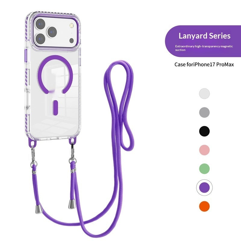 17 Pro Max Transparent Magnetic Case with a Crossbody Lanyard