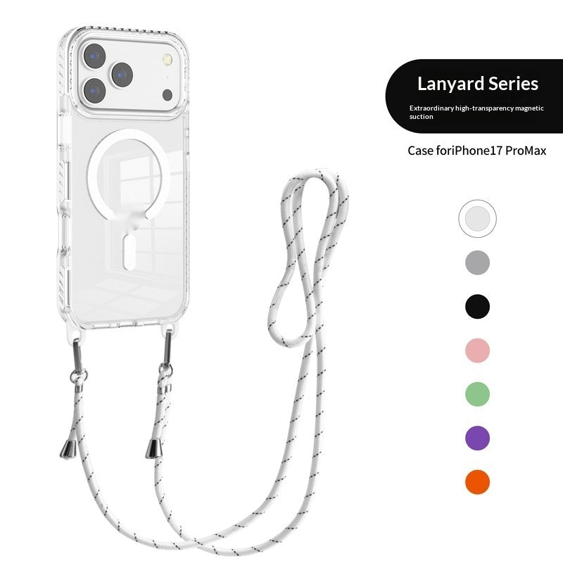 17 Pro Max Transparent Magnetic Case with a Crossbody Lanyard