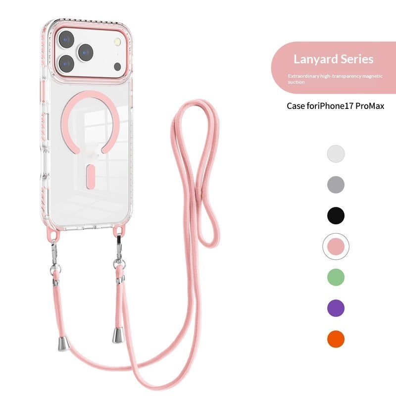 17 Pro Max Transparent Magnetic Case with a Crossbody Lanyard