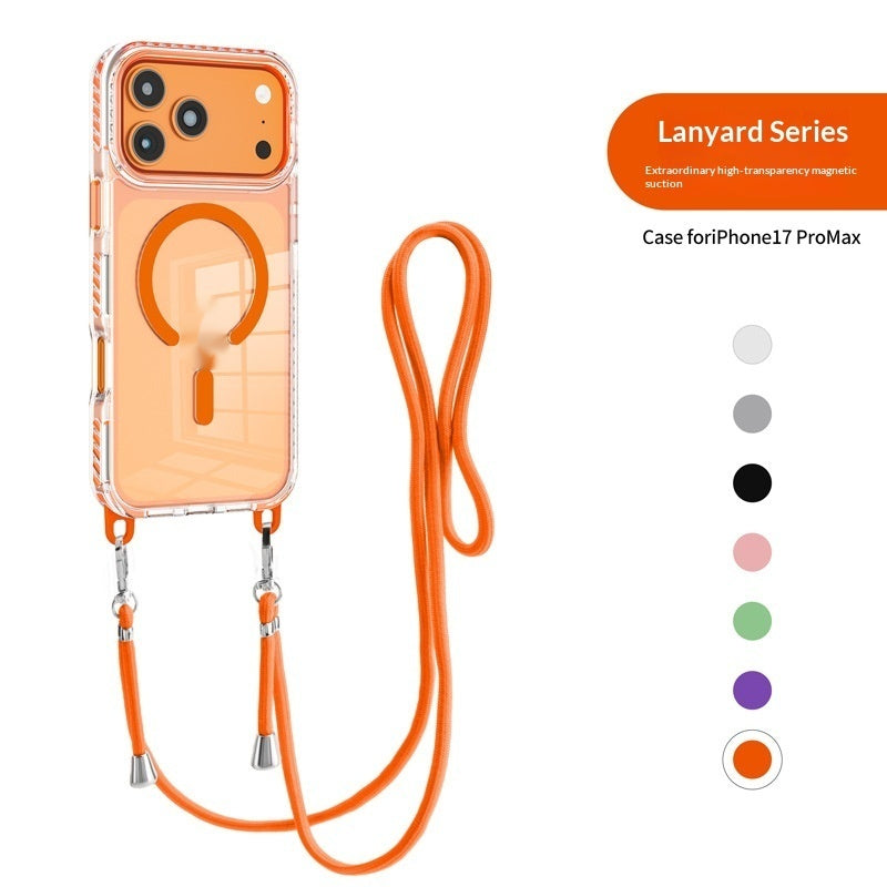 17 Pro Max Transparent Magnetic Case with a Crossbody Lanyard
