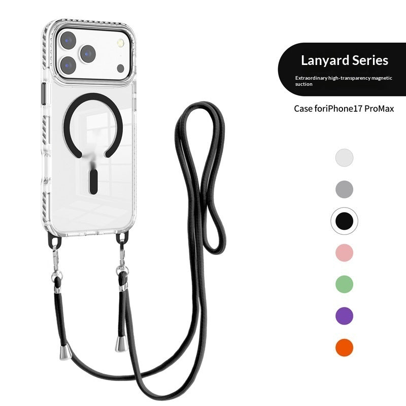 17 Pro Max Transparent Magnetic Case with a Crossbody Lanyard